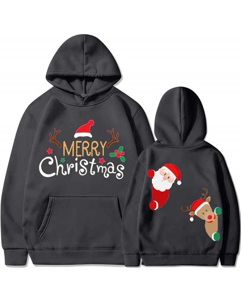 Women's Merry Christmas Hooded Sweatshirts Cute Christmas Graphic Pullover Long Sleeve Fashion Hoodies With Pocket 03 Dark Gr...