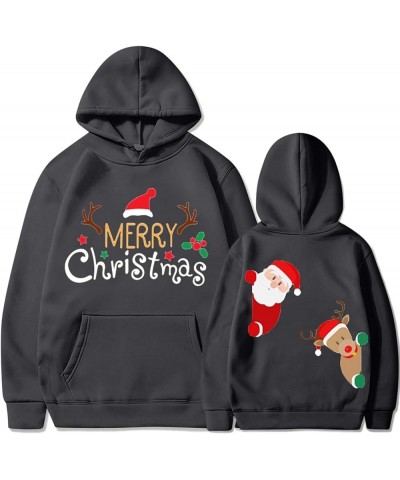 Women's Merry Christmas Hooded Sweatshirts Cute Christmas Graphic Pullover Long Sleeve Fashion Hoodies With Pocket 03 Dark Gr...