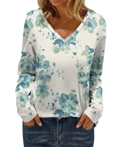 Black Long Sleeve Shirt Women Women's Tops and Blouses Casual Fashion Foral Print V-Neck Button T-Shirt Tops 2-blue $9.71 Blo...