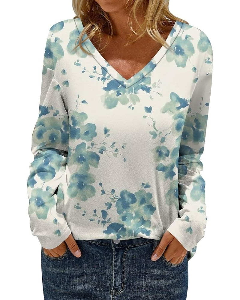 Black Long Sleeve Shirt Women Women's Tops and Blouses Casual Fashion Foral Print V-Neck Button T-Shirt Tops 2-blue $9.71 Blo...