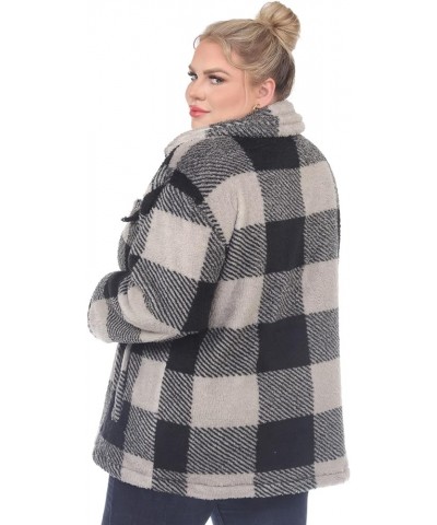 Women's Plus Size Plaid Shacket with Front Pockets and Button Closure Black/Grey $23.43 Tops