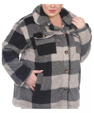 Women's Plus Size Plaid Shacket with Front Pockets and Button Closure Black/Grey $23.43 Tops