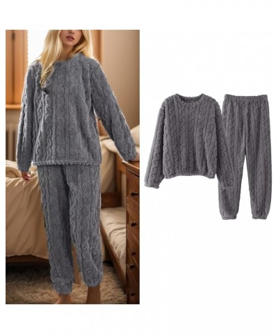 Women Warm Pajama Set Fleece Lined Long Sleeve Crewneck Sweatshirt Pullover thicken High Waist pants Loungewear 08_black $9.9...