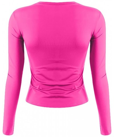 Women's Scoop Neck Short Sleeve Long Sleeve Slim Fit T Shirt Tunic Tops Tee Slim Fit T Shirt D 02-hot Pink $6.83 Tanks