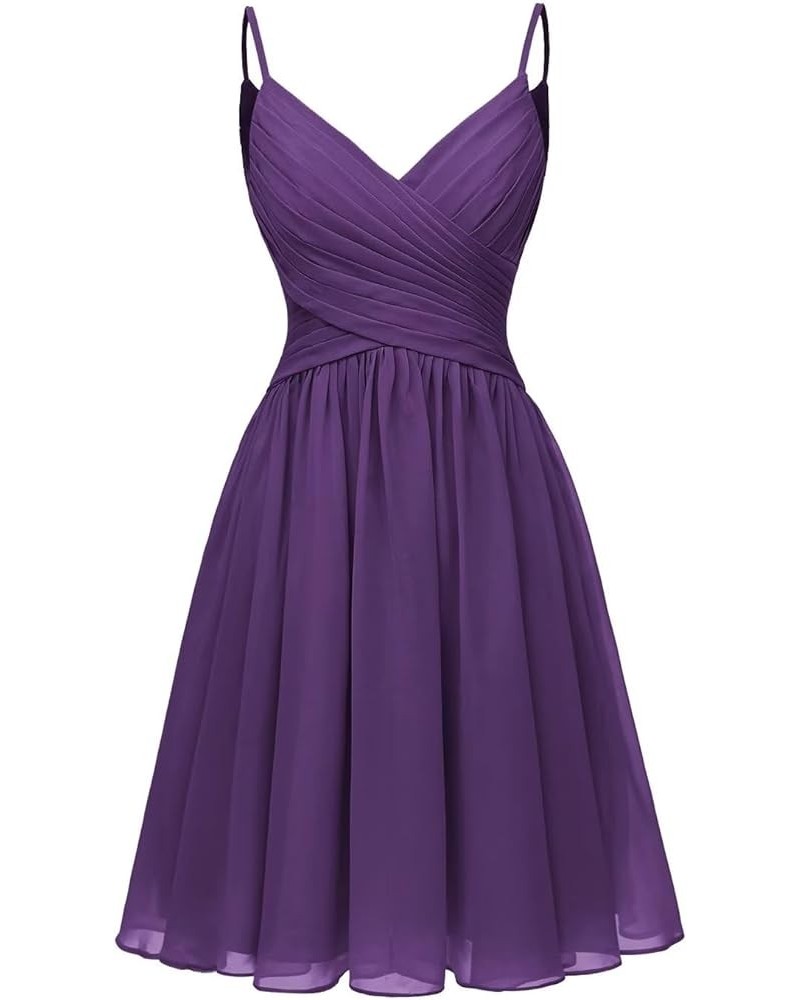 Women's Spaghetti Straps Homecoming Dresses Short Chiffon A Line Bridesmaid Dresses with Pockets Regency $29.57 Dresses