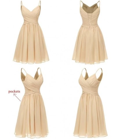 Women's Spaghetti Straps Homecoming Dresses Short Chiffon A Line Bridesmaid Dresses with Pockets Regency $29.57 Dresses