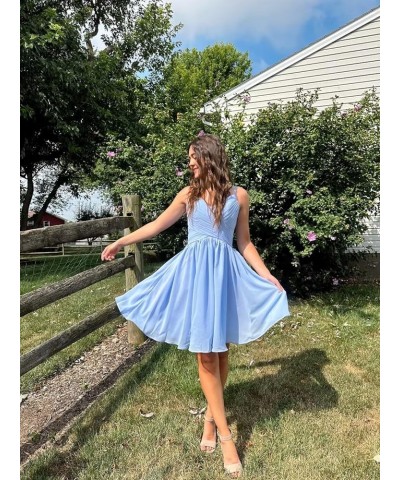 Women's Spaghetti Straps Homecoming Dresses Short Chiffon A Line Bridesmaid Dresses with Pockets Regency $29.57 Dresses