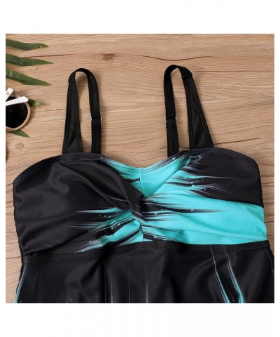 Plus Size Swimsuit for Women Cross Neck Two Piece Tankini Bathing Suits Stripes Swimwear with Short Flowy Tank 02-blue $11.00...