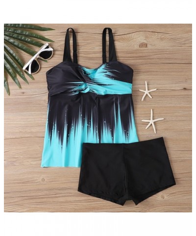 Plus Size Swimsuit for Women Cross Neck Two Piece Tankini Bathing Suits Stripes Swimwear with Short Flowy Tank 02-blue $11.00...