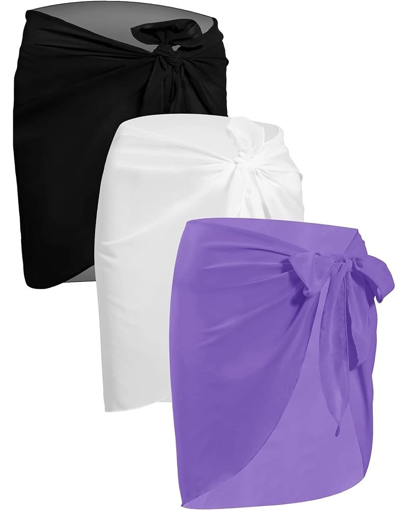 TMS Women Beach Wrap Sarong Cover Up Chiffon Swimsuit Wrap Skirts Cover-ups Black, White, Medium Purple $10.06 Swimsuits