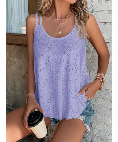 Women's Tank Tops Eyelet Embroidery Sleeveless Spaghetti Strap Casual Summer Solid Cami Tops Purple $8.55 Tanks