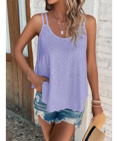 Women's Tank Tops Eyelet Embroidery Sleeveless Spaghetti Strap Casual Summer Solid Cami Tops Purple $8.55 Tanks