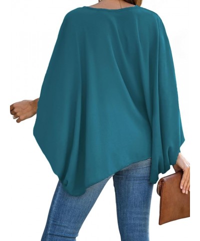 Women's Casual V Neck Batwing Long Sleeve Blouse Shirt Tunic Top Teal Blue $12.60 Tops