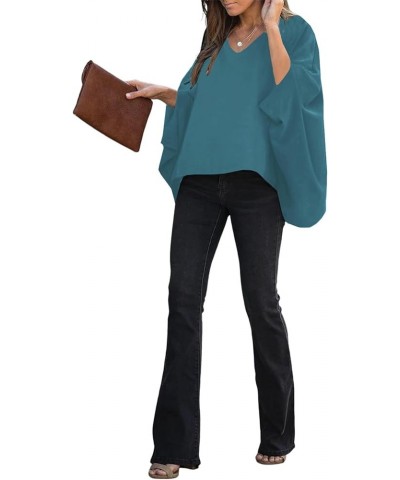 Women's Casual V Neck Batwing Long Sleeve Blouse Shirt Tunic Top Teal Blue $12.60 Tops