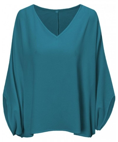 Women's Casual V Neck Batwing Long Sleeve Blouse Shirt Tunic Top Teal Blue $12.60 Tops