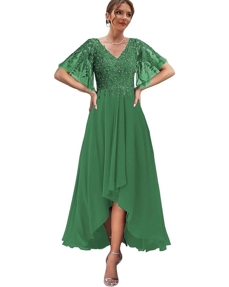 High Low Mother of The Bride Dresses for Wedding Tea Length Formal Dress Lace Evening Gown with Sleeves Green $29.90 Dresses