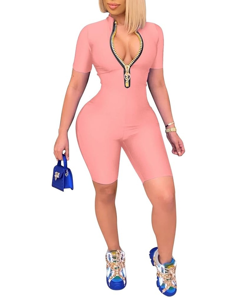 Jumpsuits for Women Sexy Bodycon Long Sleeve V Neck Rich Hold Zipper One Piece Outfits Pink With Rich Hold Zipper $18.29 Jump...