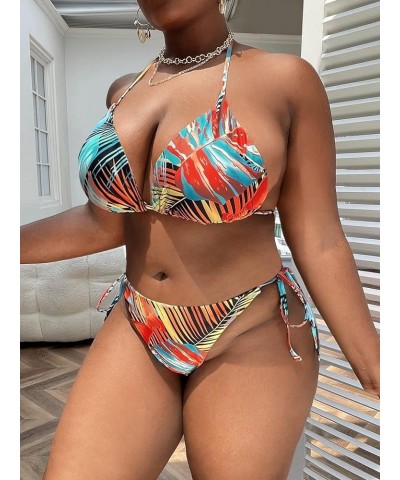 Women's 3 Piece Swimsuits Drawstring Triangle Halter Tie Side Thong Sexy Bikini Set with Cover Up Multicolor Blue $17.00 Swim...