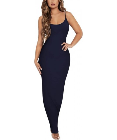 Women's Spaghetti Strap Sleeveless Bodycon Maxi Dress Scoop Neck Open Back Sexy Long Dress Sundresses 5459-1 Darkblue $11.75 ...