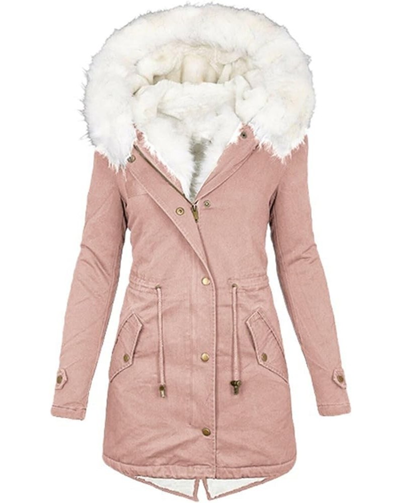 Womens Winter Coats Warm Thickened Sherpa Lined Jacket Hooded Outerwear Plus Size Puffer Parka Down Jackets Overcoat 08-pink ...