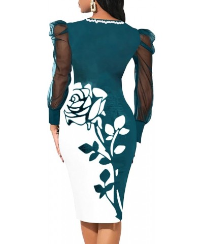 Sexy Dress for Women Crew Neck Elegant Ruffles Sleeve Pencil African Church Dresses Lake Blue $13.60 Dresses