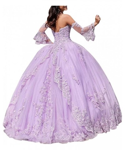 Ball Gown Quinceanera Dresses with Long Sleeves Tulle Lace Appliqued Prom Dress Sweetheart Formal Party Gowns for Women Brigh...