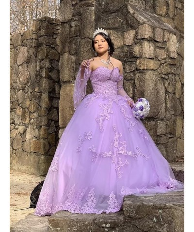 Ball Gown Quinceanera Dresses with Long Sleeves Tulle Lace Appliqued Prom Dress Sweetheart Formal Party Gowns for Women Brigh...