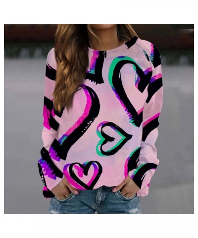 Women's Fashion Heart Sweater Valentines Sweatshirts Funny Love Graphic Printed Long Sleeve Crewneck Pullover Tops B-purple P...