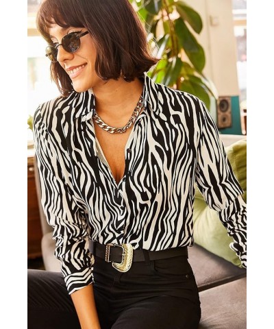 Blouses for Women Fashion, Long Sleeve Button Down Shirts Dressy Casual Tops New Zebra $12.00 Blouses