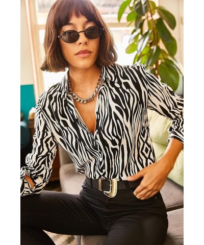 Blouses for Women Fashion, Long Sleeve Button Down Shirts Dressy Casual Tops New Zebra $12.00 Blouses