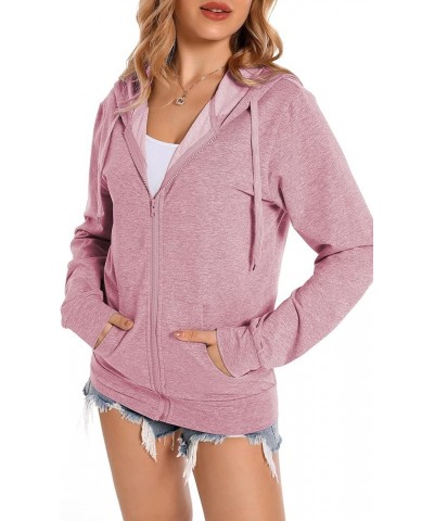 Women's Long Sleeve Sweatshirt Casual Cotton Zip Up Hoodie Jacket Pinks $18.86 Hoodies & Sweatshirts