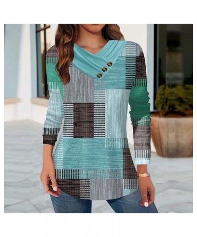 Lightning Deals of Today Tshirts Shirts for Women Dressy Womens Going Out Tops Fashion Ladies Button Neck Blouses 1-cyan $9.6...