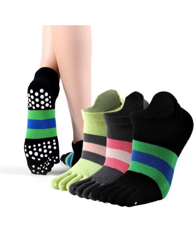 Running Yoga Non-Slip Toe Socks For Women With Grips, Five Finger Socks For Running, Pilates, Ballet,Fitness 3 Pairs Yellowgr...