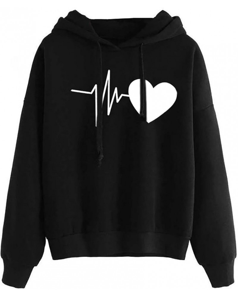 Cute Hoodies for Women Teen Girls Heart Graphic Sweatshirt Oversized Y2K Fashion Pullover Pocket Hooded Fall Tops E-black $6....