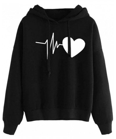 Cute Hoodies for Women Teen Girls Heart Graphic Sweatshirt Oversized Y2K Fashion Pullover Pocket Hooded Fall Tops E-black $6....