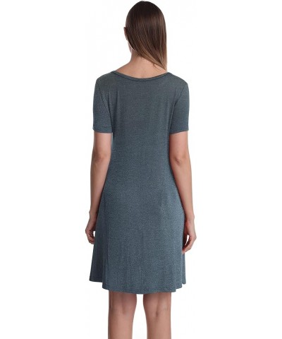 Women Casual Crewneck Short Sleeve Pockets Swing T-Shirt Dress Charcoal $11.75 Dresses