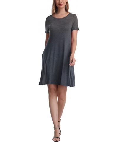 Women Casual Crewneck Short Sleeve Pockets Swing T-Shirt Dress Charcoal $11.75 Dresses