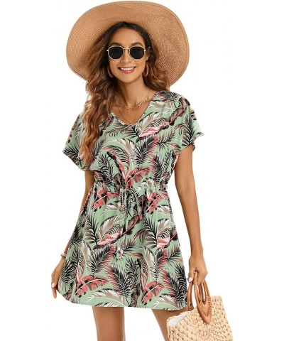 Women Casual Sexy Swim Cover up V-Neck Summer Beachwear Coverups Flowy Short Sleeve Mini Beach Dress (XS-XXL) Floral9 $18.23 ...