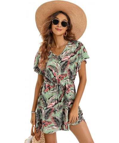 Women Casual Sexy Swim Cover up V-Neck Summer Beachwear Coverups Flowy Short Sleeve Mini Beach Dress (XS-XXL) Floral9 $18.23 ...