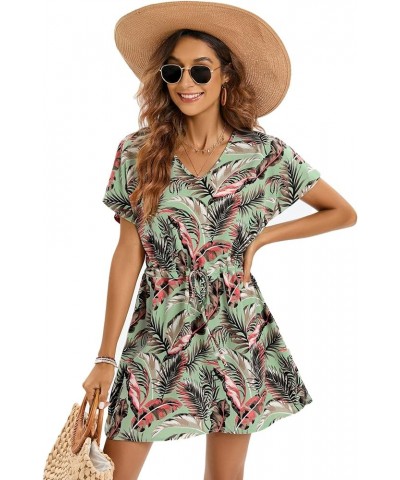 Women Casual Sexy Swim Cover up V-Neck Summer Beachwear Coverups Flowy Short Sleeve Mini Beach Dress (XS-XXL) Floral9 $18.23 ...