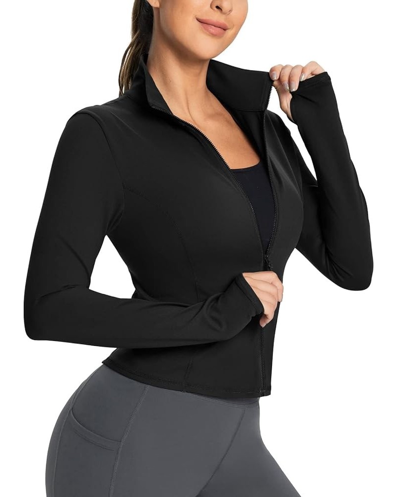 Women's Cropped Workout Jacket Long Sleeve Athletic Running Yoga Lightweight Zip Up Jackets with Thumb Holes Black $16.10 Jac...