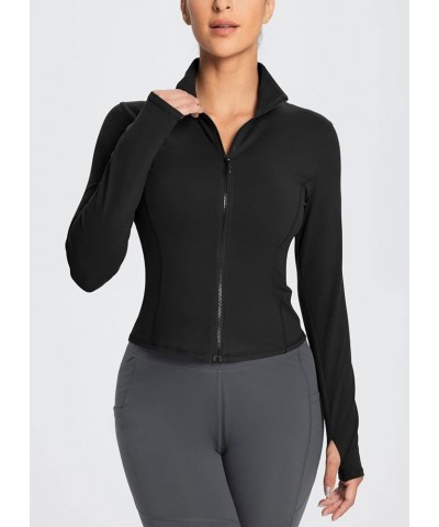 Women's Cropped Workout Jacket Long Sleeve Athletic Running Yoga Lightweight Zip Up Jackets with Thumb Holes Black $16.10 Jac...