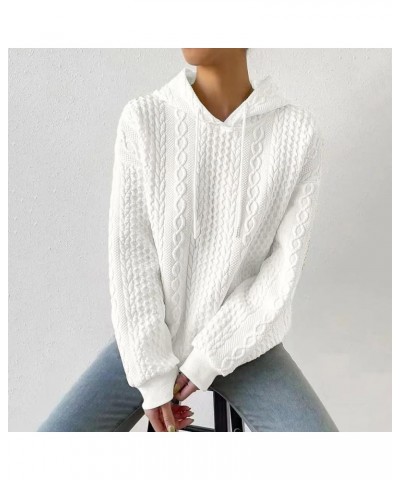 Women's Long Sleeve Hooded Sweatshirt Waffle Textured Drop Shoulder Drawstring Casual Pullover Winter Sweatshirt White-2 $15....