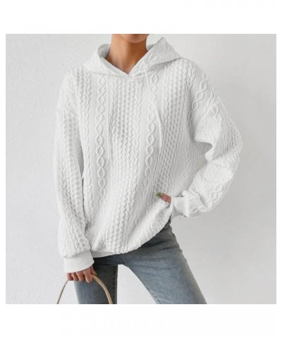 Women's Long Sleeve Hooded Sweatshirt Waffle Textured Drop Shoulder Drawstring Casual Pullover Winter Sweatshirt White-2 $15....