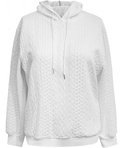 Women's Long Sleeve Hooded Sweatshirt Waffle Textured Drop Shoulder Drawstring Casual Pullover Winter Sweatshirt White-2 $15....