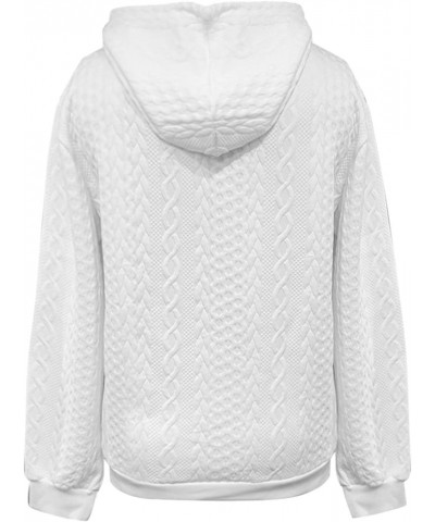 Women's Long Sleeve Hooded Sweatshirt Waffle Textured Drop Shoulder Drawstring Casual Pullover Winter Sweatshirt White-2 $15....