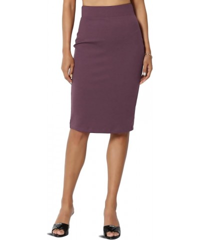 Women's Versatile Elastic High Waist Soft Knit Bodycon Pencil Knee Midi Skirt Soft Dusty Plum $10.50 Skirts