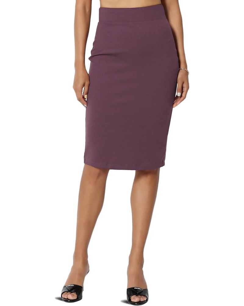 Women's Versatile Elastic High Waist Soft Knit Bodycon Pencil Knee Midi Skirt Soft Dusty Plum $10.50 Skirts