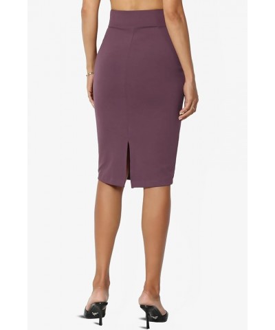 Women's Versatile Elastic High Waist Soft Knit Bodycon Pencil Knee Midi Skirt Soft Dusty Plum $10.50 Skirts