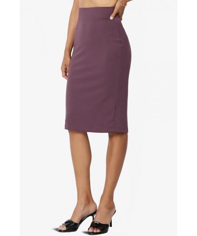 Women's Versatile Elastic High Waist Soft Knit Bodycon Pencil Knee Midi Skirt Soft Dusty Plum $10.50 Skirts